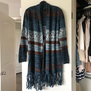 Forever 21 Blue / Brown print with fringe.  Size S